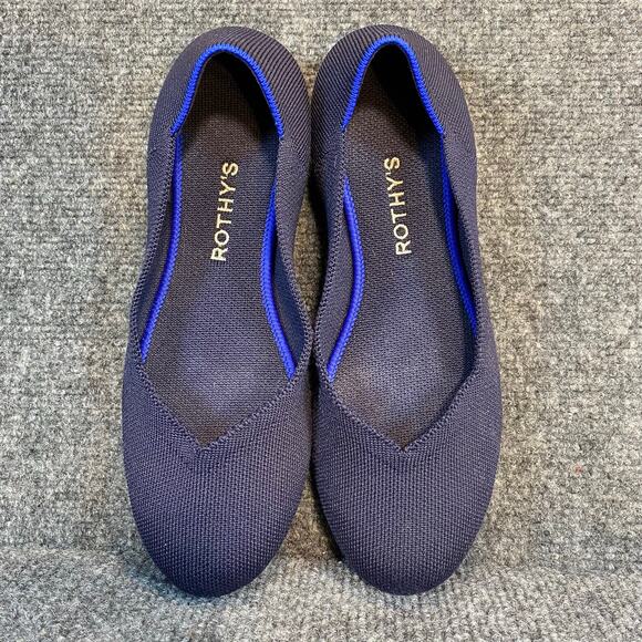 Rothys The Flat Maritime Blue Round Toe Ballet Flat Shoes Women\'s Size 8.5